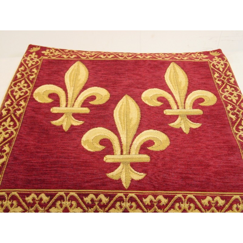 housse de coussin velours fleurs de lys bleu bordeaux