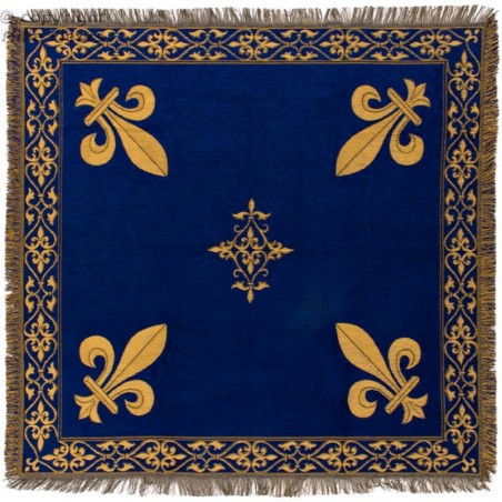 Nappe, plaid ou tapis bleu fleur de lys or