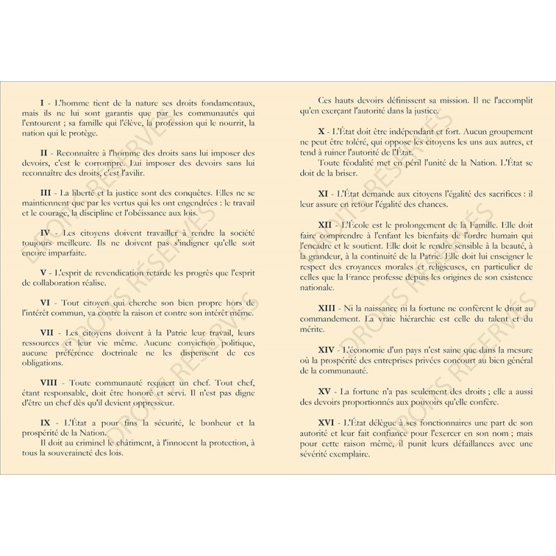 Les principes de la Communauté, édités par le Maréchal Pétain.