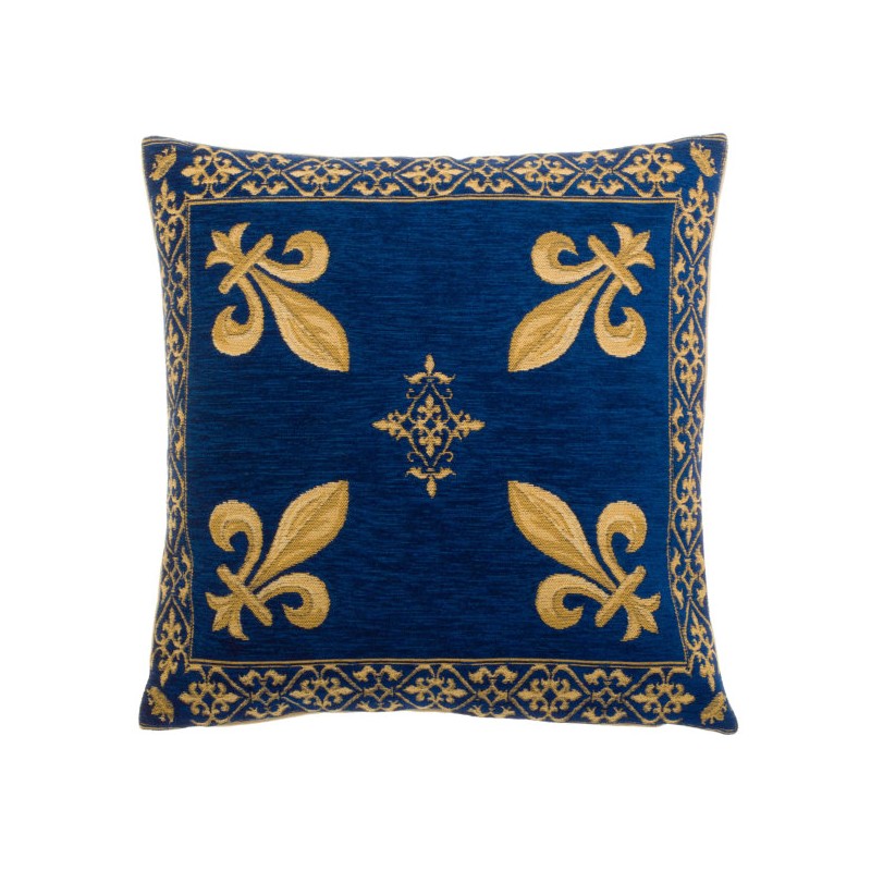 Housse de coussin 4 fleurs de lys or sur fond velours bleu roi ou rouge
