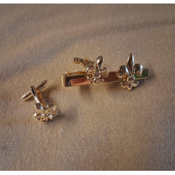 Lot boutons de manchettes + pince à cravate dorés