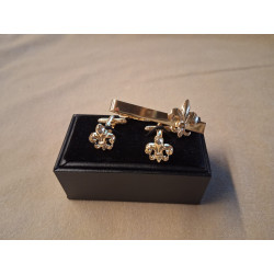 Lot boutons de manchettes + pince à cravate dorés