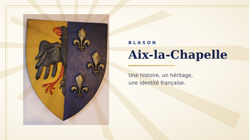 Blason parti : à gauche une demi-aigle noire sur fond or, à droite trois fleurs de lys d’or sur fond bleu