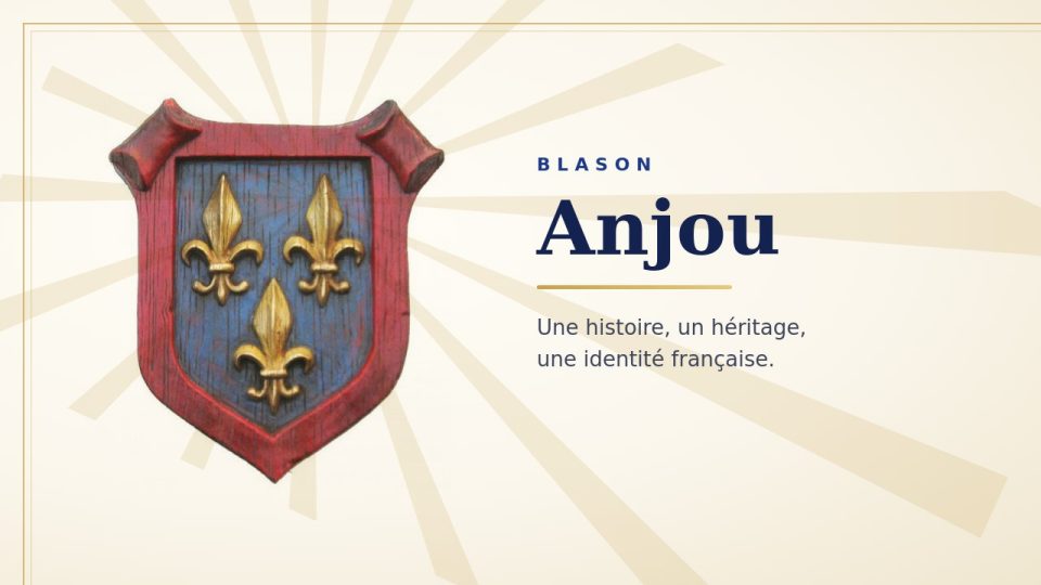 Blason de l’Anjou : trois fleurs de lys d’or sur fond bleu, avec une bordure rouge