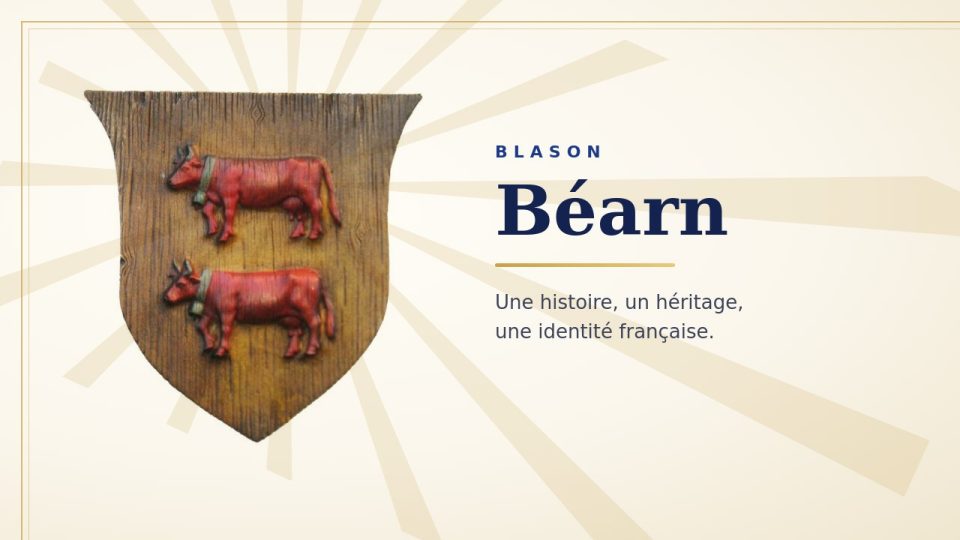 Blason du Béarn : deux vaches rouges, colletées et clarinées, l’une au-dessus de l’autre sur un fond doré