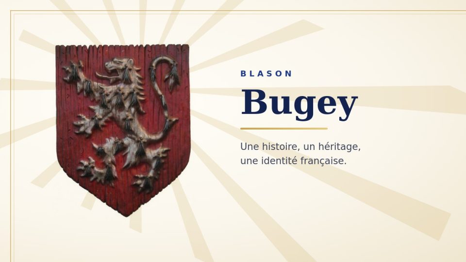 Blason du Bugey : un lion dressé, tacheté de mouchetures d’hermine, sur un écu rouge
