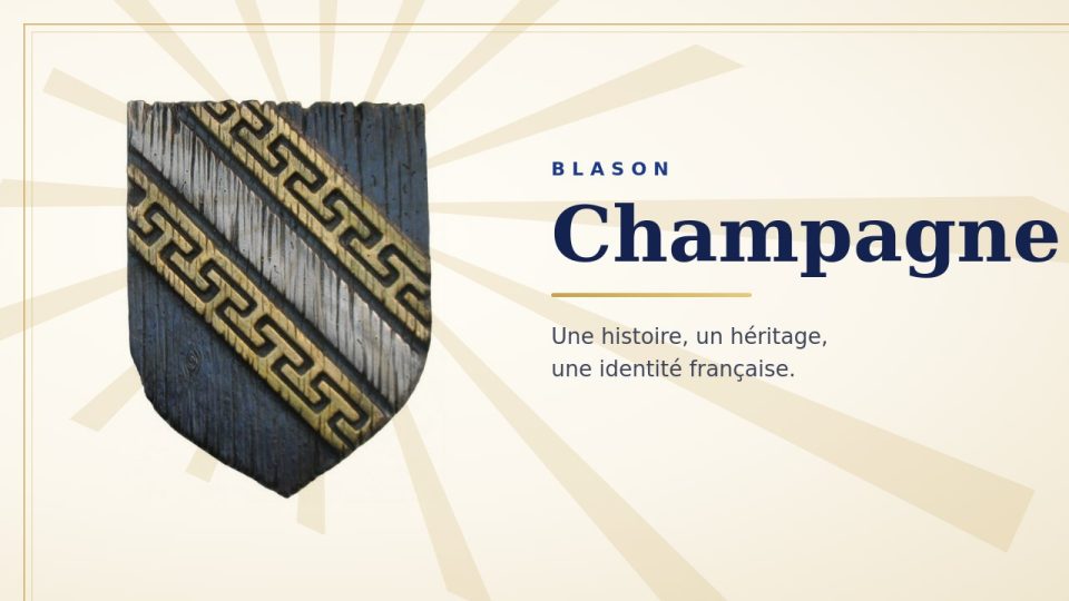 Blason de la Champagne : fond azur, bande d’argent bordée de deux cotices d’or à motifs en méandres