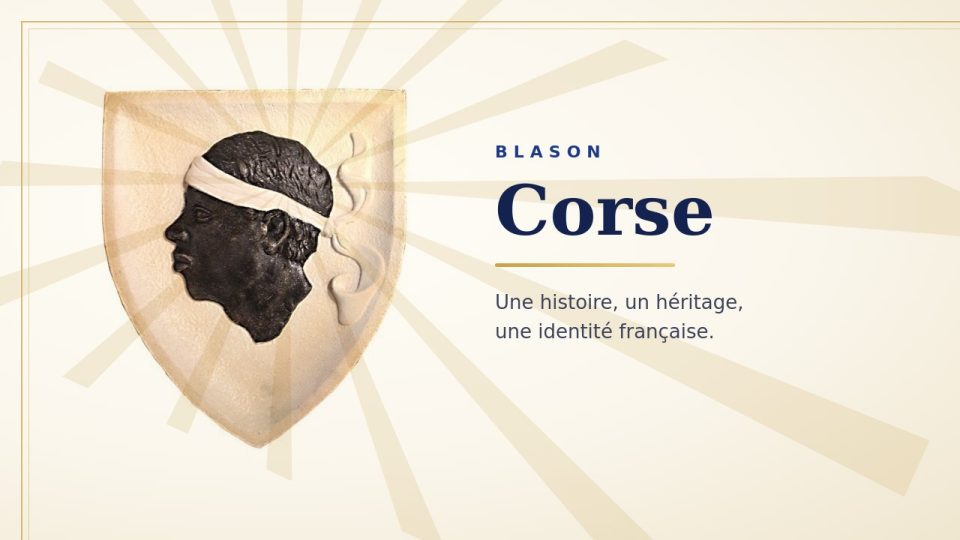 Blason de la Corse : tête de Maure noire de profil, front ceint d’un bandeau blanc, sur fond blanc