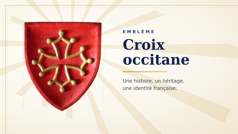 Croix occitane : croix d’or évidée, cléchée et pommetée de douze pièces, sur un écu rouge