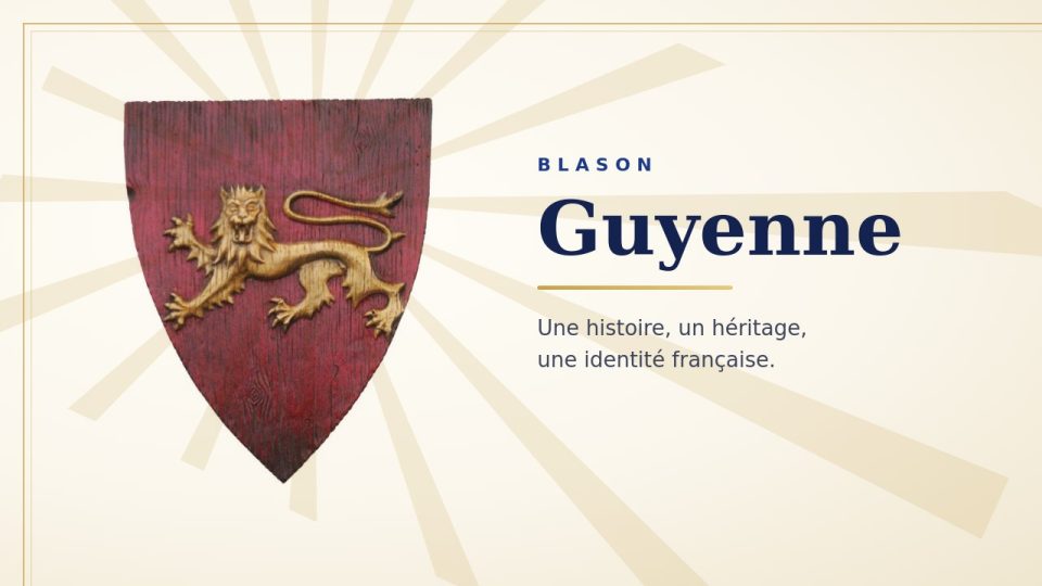 Blason de la Guyenne : écu rouge portant un léopard d’or, lion à tête de face