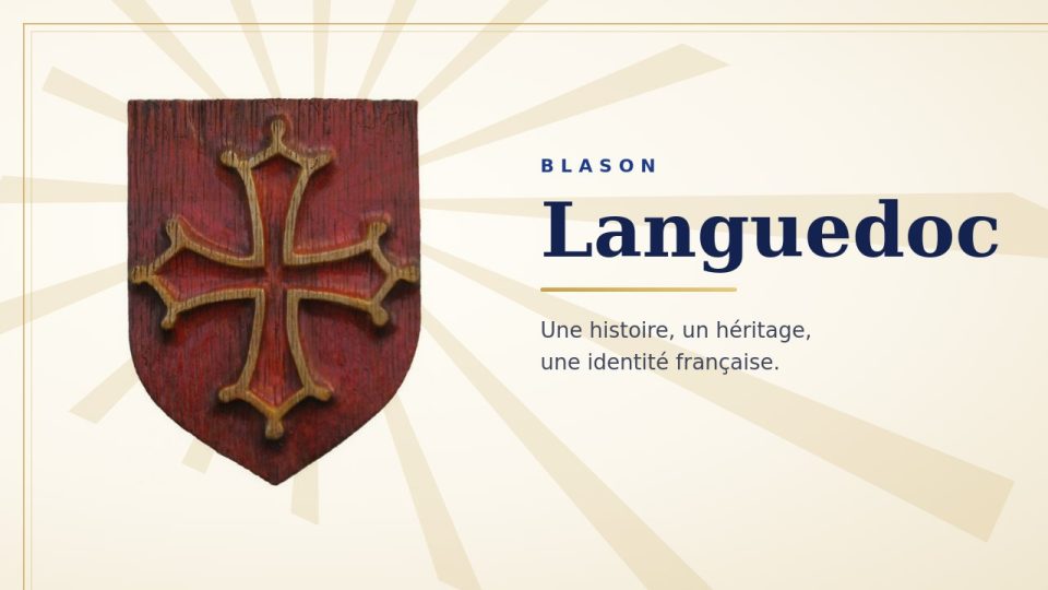 Blason du Languedoc : croix d'or aux extrémités terminées par des boules, sur un champ rouge