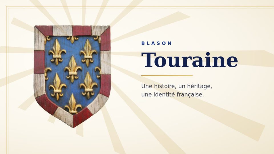 Blason de la Touraine : fleurs de lys d’or semées sur fond bleu, avec une bordure alternée de rouge et de blanc